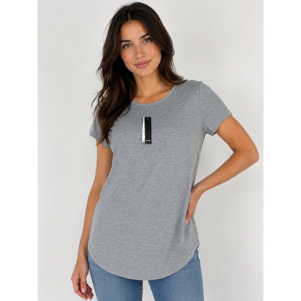 Premise Women's Gray Heather Short Sleeve Scoop Neck Tunic Top Size XL NWT